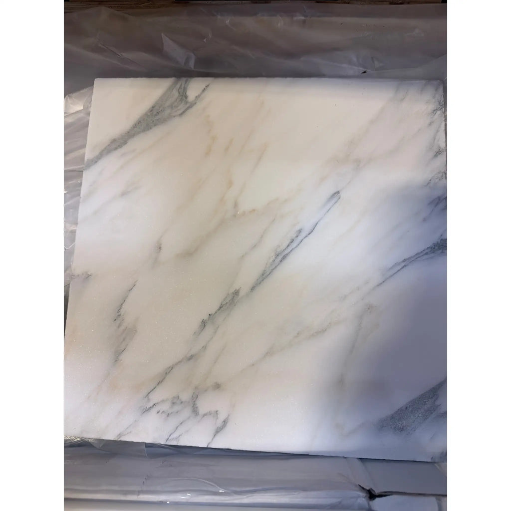 Arabescato Corchia 12x12 polished marble tile with white slab and gray veining