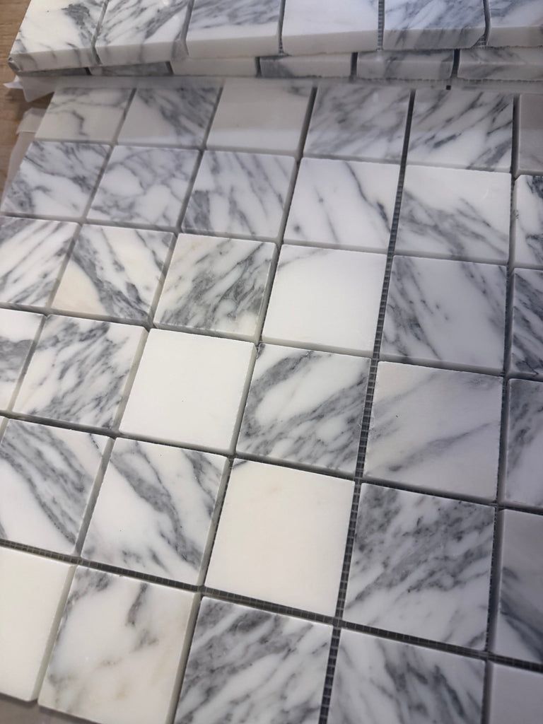 Polished Arabescato Corchia 12x12 white gray marble mosaic tile with veining