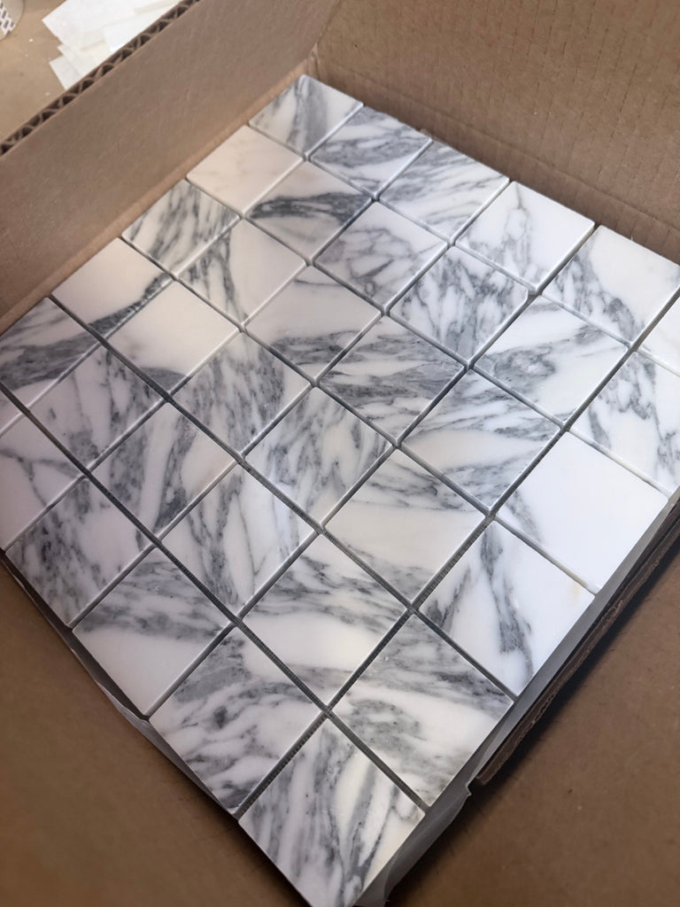 Polished Arabescato Corchia 12x12 white gray marble mosaic tile grid