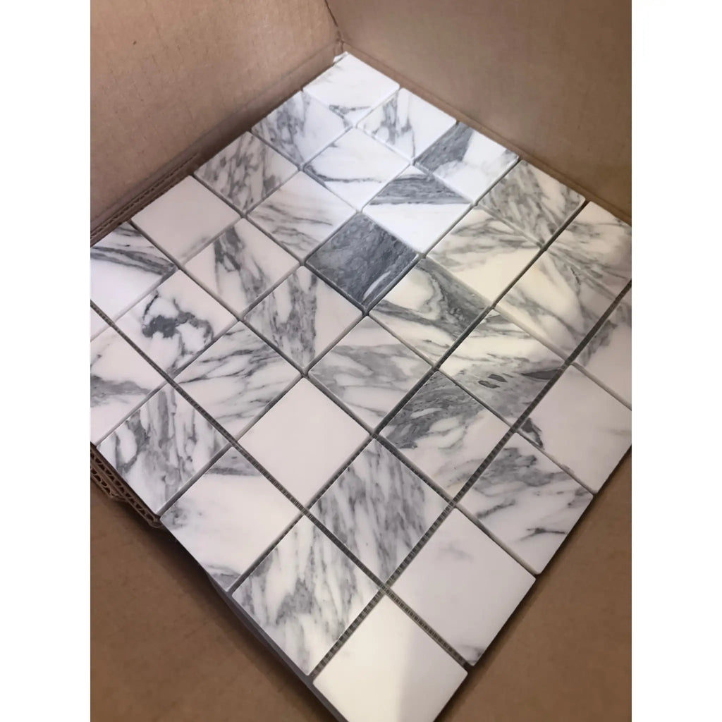 Arabescato Corchia 12x12 polished marble mosaic tiles in box