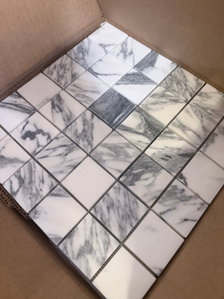 Arabescato Corchia 12x12 polished marble mosaic tiles in box