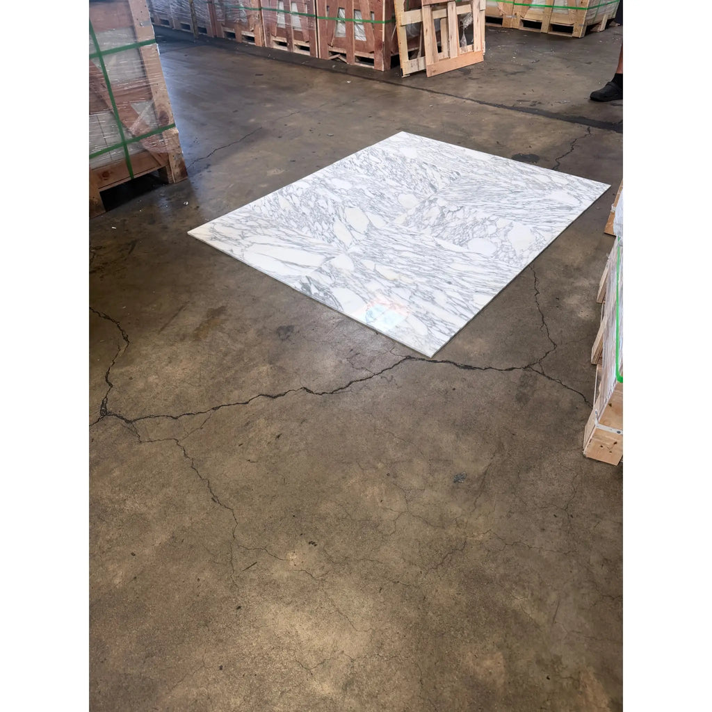 White Arabescato Corchia marble tile floor mat, 12x24, polished, black veining