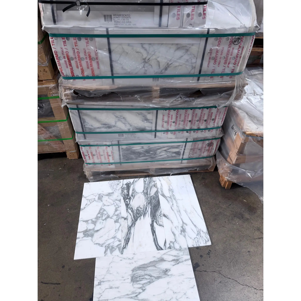 White Arabescato Corchia marble tile, 12x24, polished or honed, with gray veining
