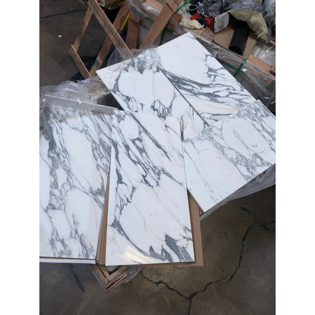 Arabescato Corchia 12x24 white and gray marble tile with polished glossy finish rectangular pattern