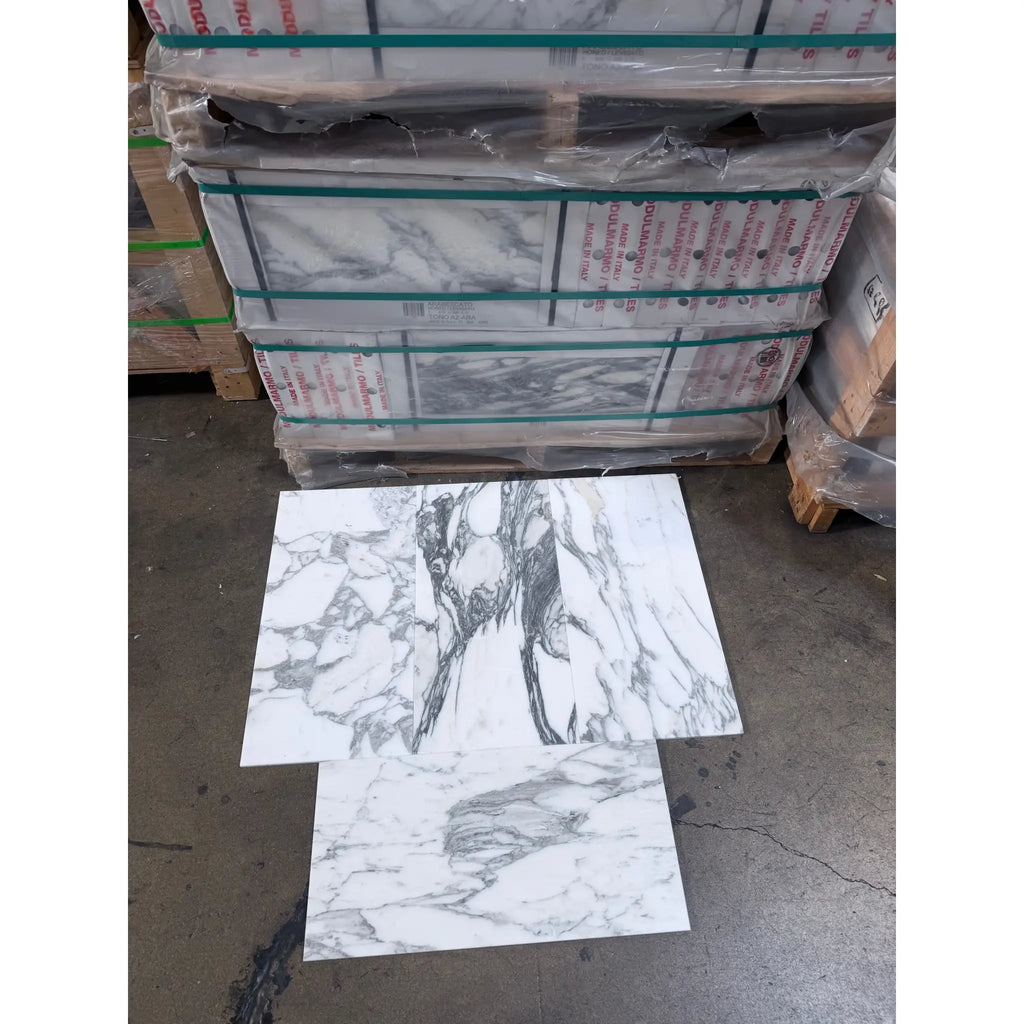 Polished Arabescato Corchia 12x24 white gray marble tile with natural veining