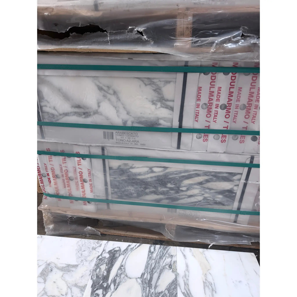 Polished Arabescato Corchia 12x24 marble tile with white gray veining
