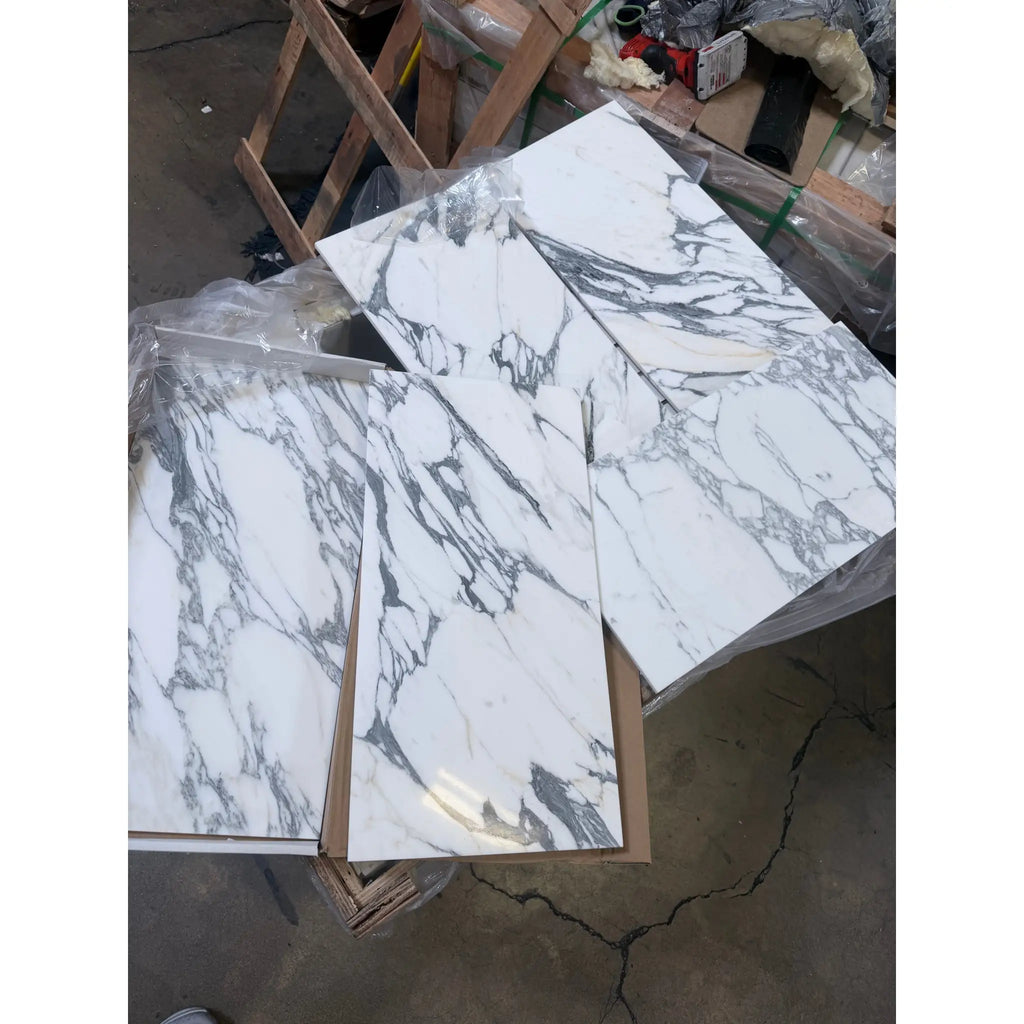 Arabescato corchia 12x24 polished or honed white marble tile with elegant gray veining and sleek luxurious design