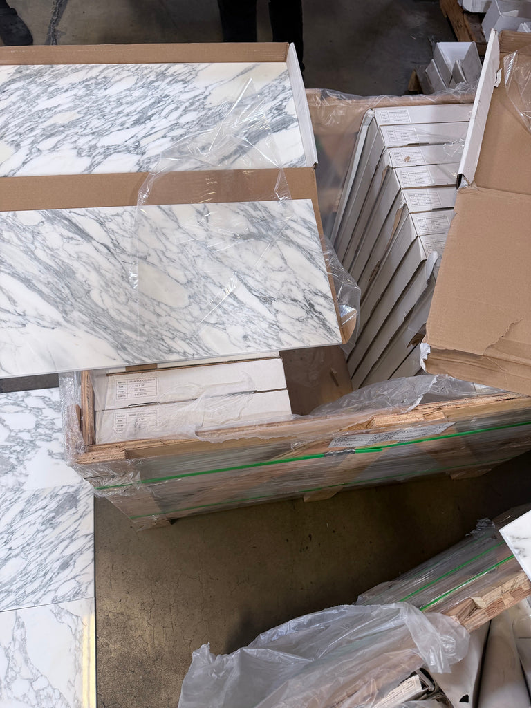 Polished Arabescato Corchia 12x24 marble tile floor