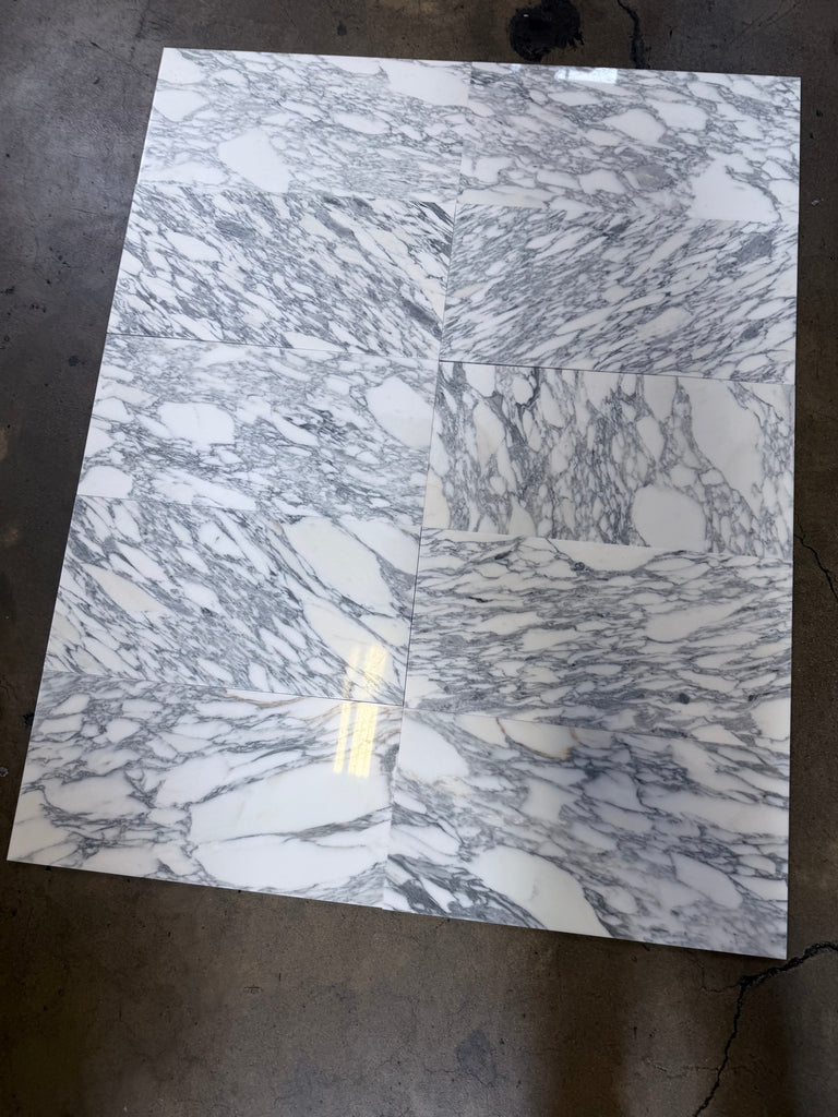 Polished Arabescato Corchia 12x24 white marble tile with gray veining
