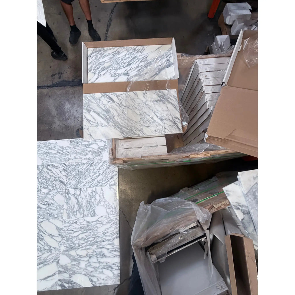 Polished Arabescato Corchia 12x24 white marble tile with gray veining