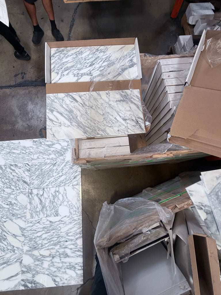 Polished Arabescato Corchia 12x24 white marble tile with gray veining