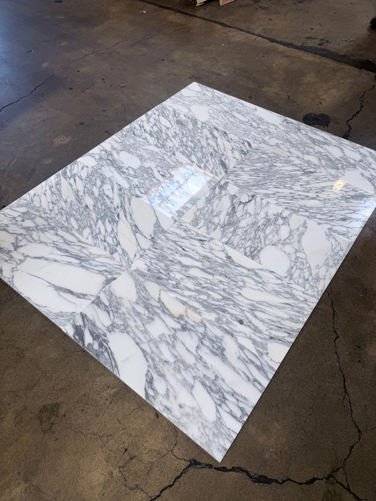 Polished Arabescato Corchia 12x24 marble tile with white slab and gray veining