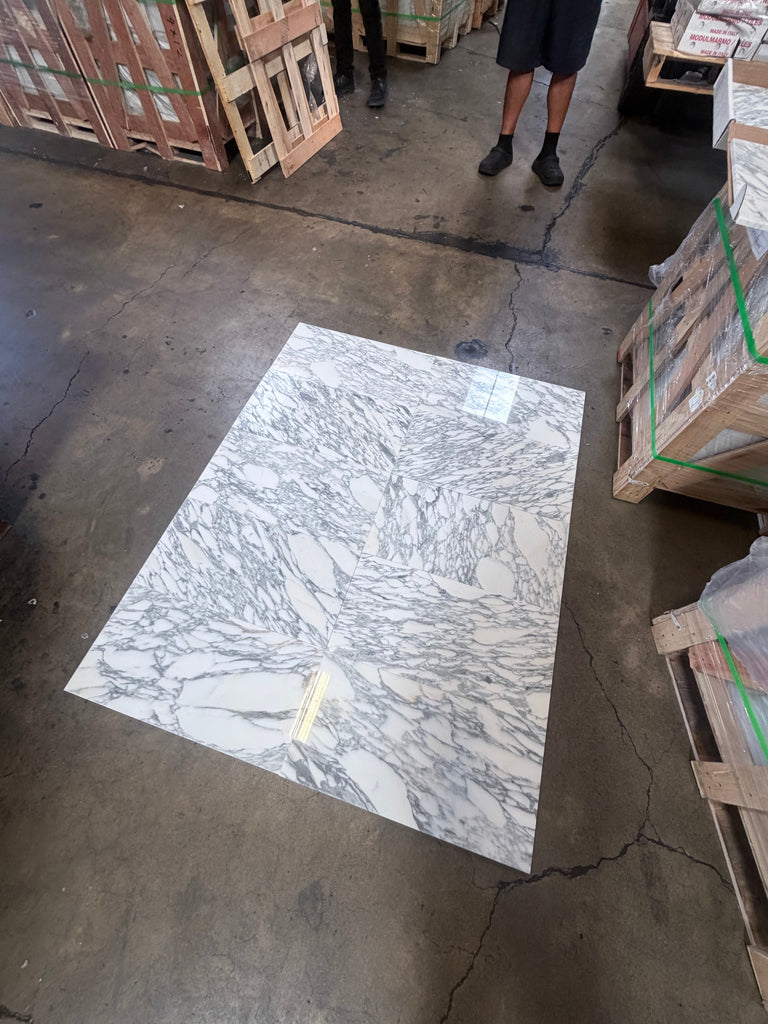 Polished Arabescato Corchia marble tile, white with gray veining, 12x24