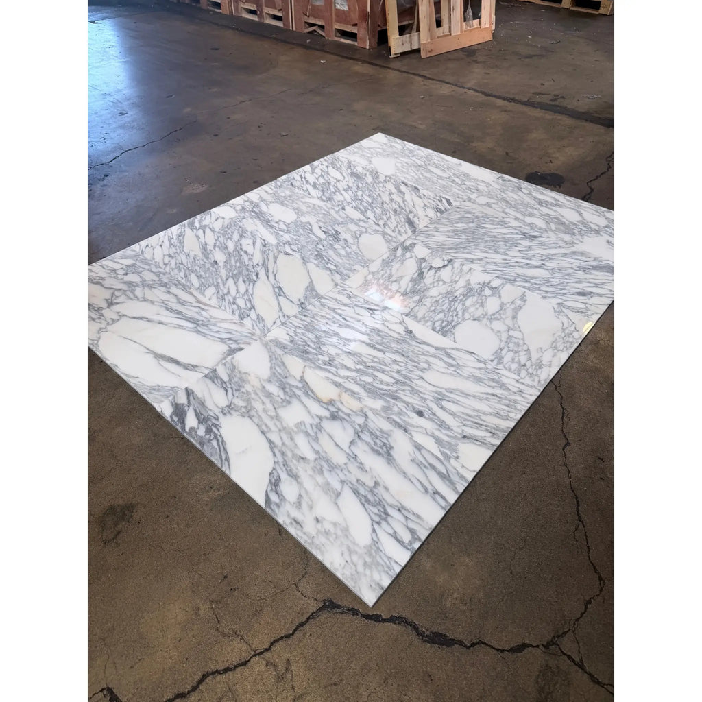 Polished Arabescato Corchia marble tile, white with gray veining, 12x24 size