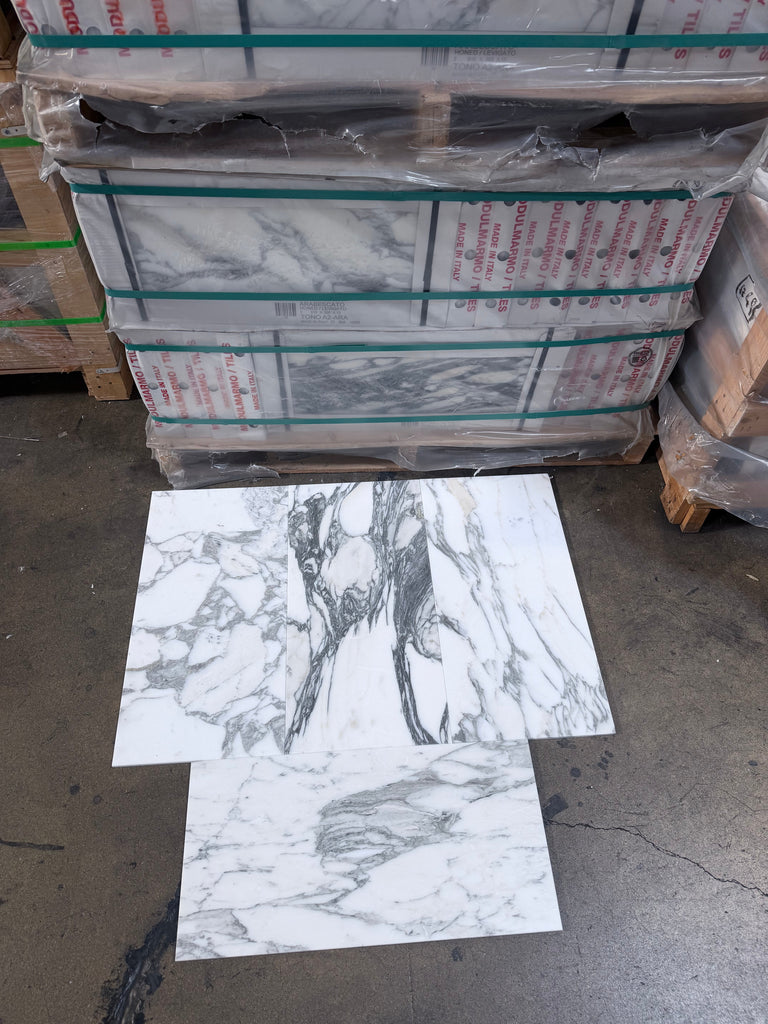 Polished Arabescato Corchia 12x24 white gray marble tile with natural veining