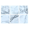 Six square Arabescato Corchia 18X18 polished or honed marble tiles arranged neatly