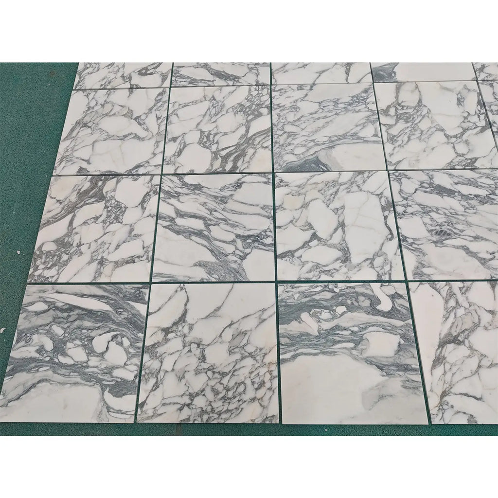 Arabescato Corchia 18x18 marble tile polished or honed with white and gray natural swirling pattern