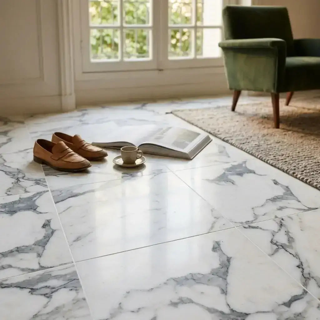 Arabescato corchia 18x18 marble tile polished white and gray marble-effect floor tile with glossy finish