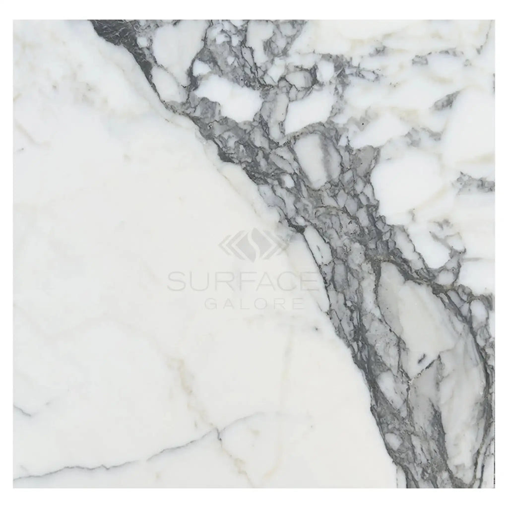 White marble slab with gray veining in Arabescato Corchia 18X18 Marble Tile