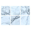 Six square Arabescato Corchia 18X18 polished or honed marble tiles arranged neatly