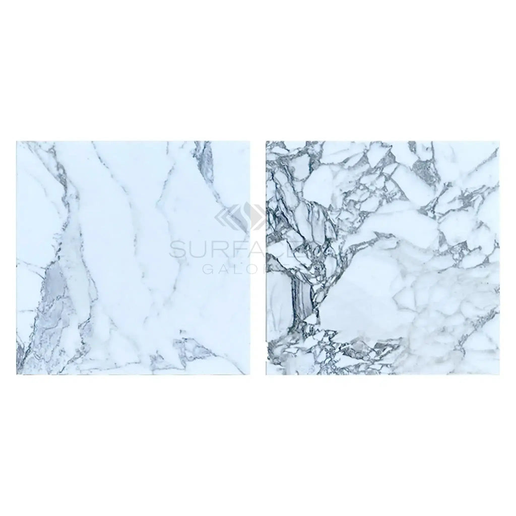 Two Arabescato Corchia 18X18 Marble Tiles in polished and honed finishes
