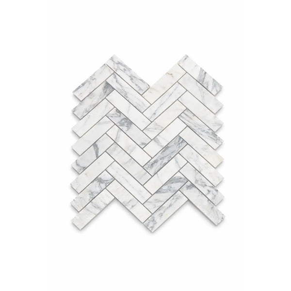 Arabescato Corchia 1x4 herringbone polished white marble mosaic tile