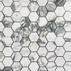 Arabescato Corchia 2in hexagon white marble mosaic with gray veins in dark grout