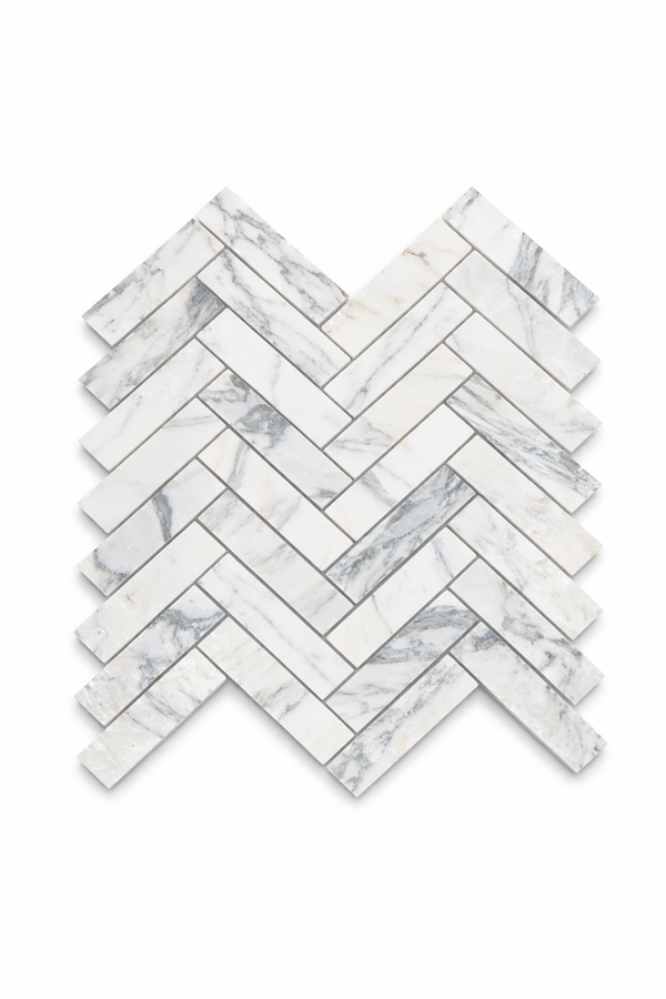 Arabescato Corchia 1x4 herringbone polished white marble mosaic tile