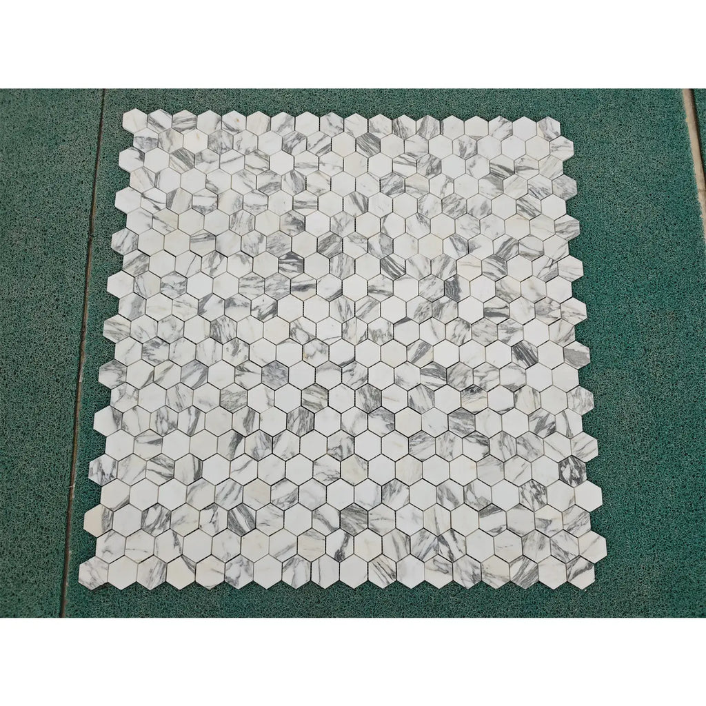 Arabescato Corchia 2-inch white gray marble hexagon mosaic tile sheet