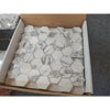 White Arabescato Corchia 2in hexagon marble mosaic tiles with gray veining