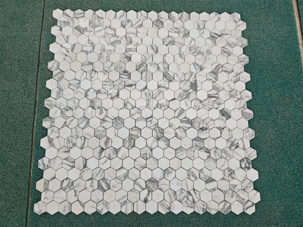 Arabescato Corchia 2-inch white gray marble hexagon mosaic tile sheet