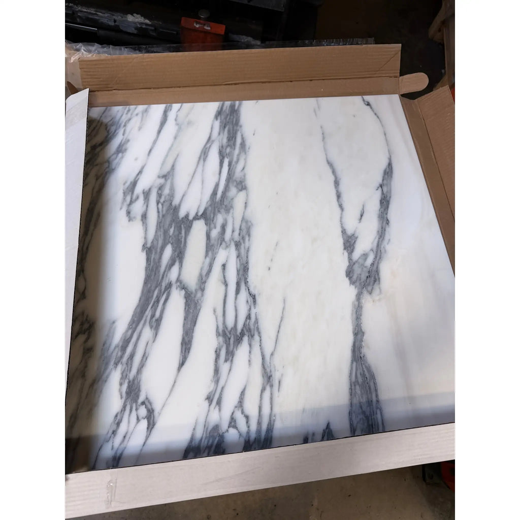 Arabescato Corchia 24x24 polished marble tile coaster set with black veining