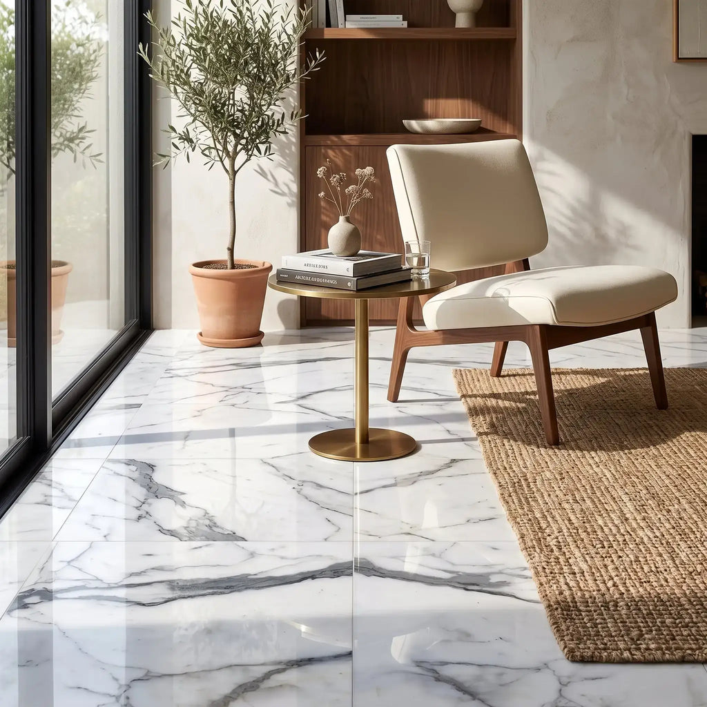 White marble floor tile with elegant gray veining arabescato corchia 24x24 polished or honed marble tile