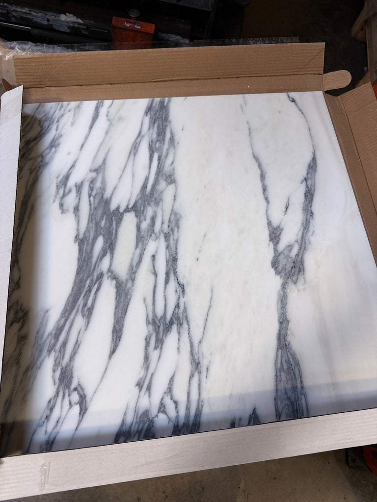 Arabescato Corchia 24x24 polished marble tile coaster set with black veining