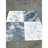 Four marble-effect tile samples in white and grey for Arabescato Corchia 24x24 marble tile