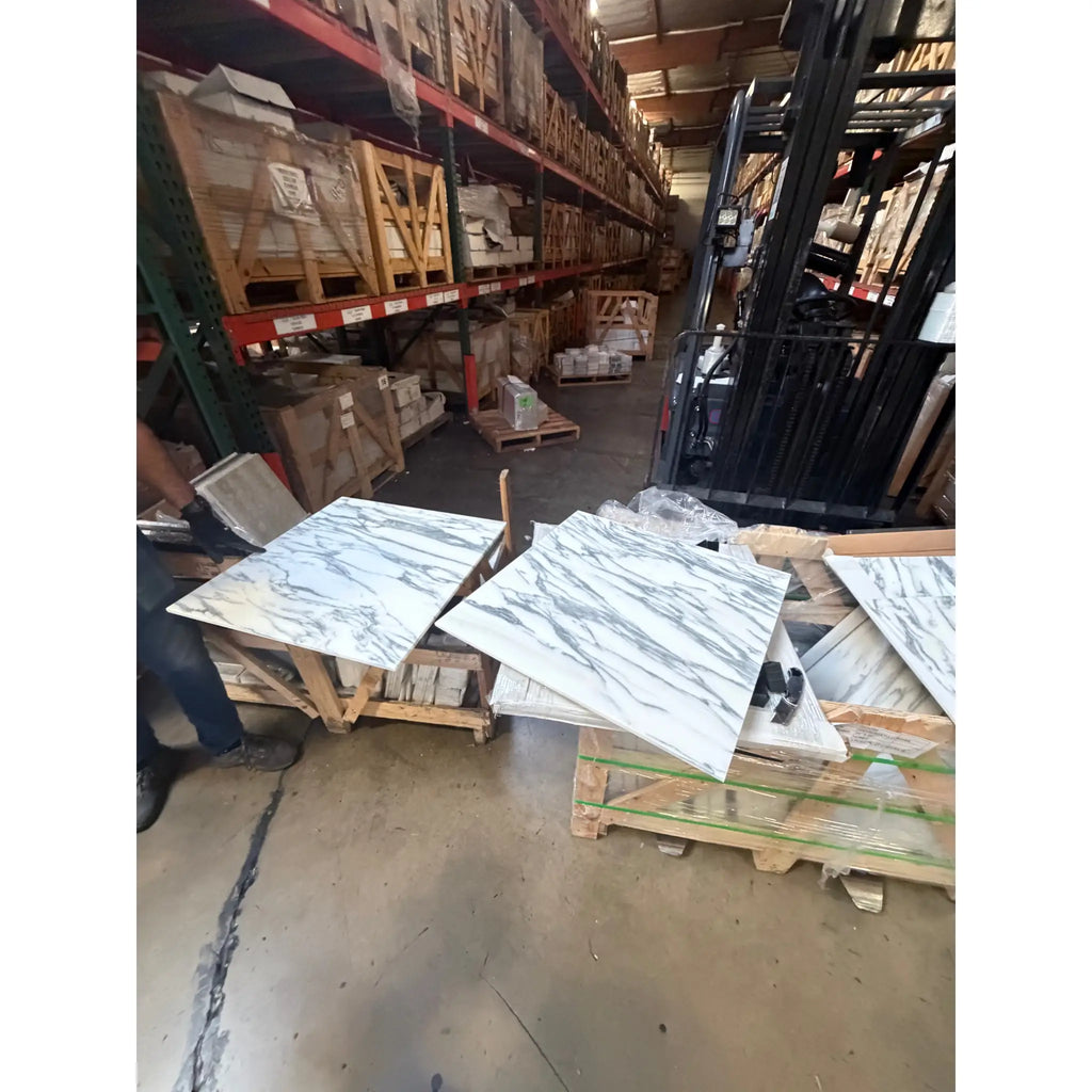 Polished Arabescato Corchia 24x24 marble tile with white base and black veining