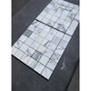 Two sheets of Arabescato Corchia marble mosaic tiles with grey veining