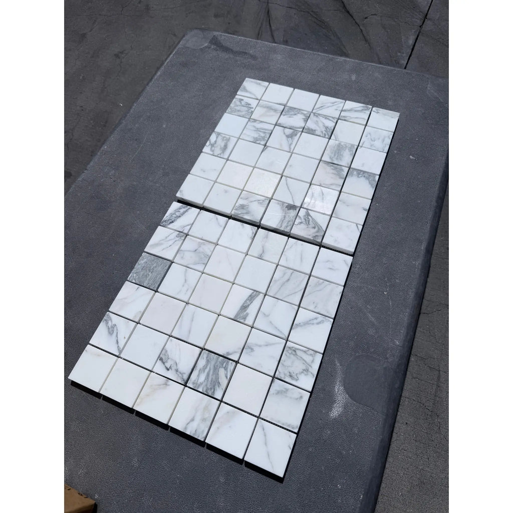 White marble mosaic tiles with gray veining for Arabescato Corchia 2X2 polished or honed finish