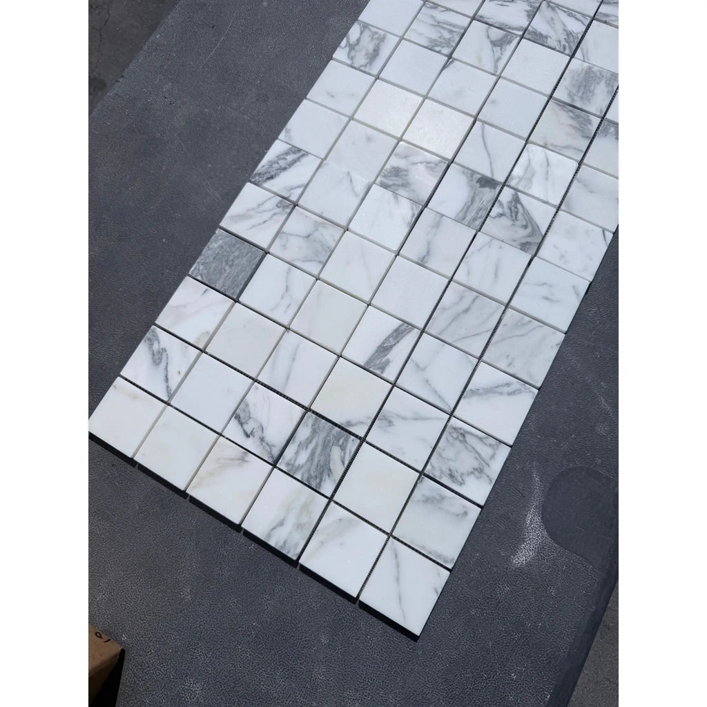 White and gray marble mosaic tiles from Arabescato Corchia 2X2 polished or honed collection