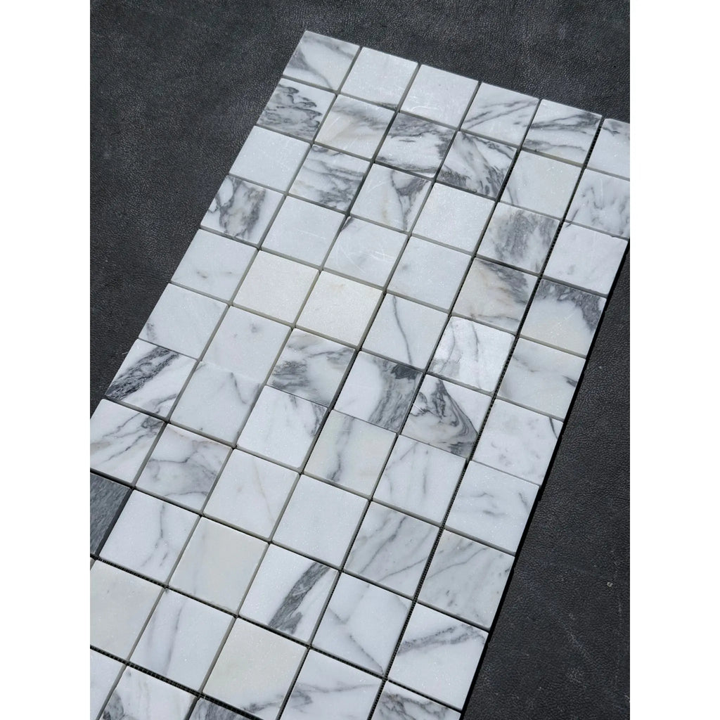 White and gray marble mosaic tile sheet for Arabescato Corchia 2x2 polished or honed finish