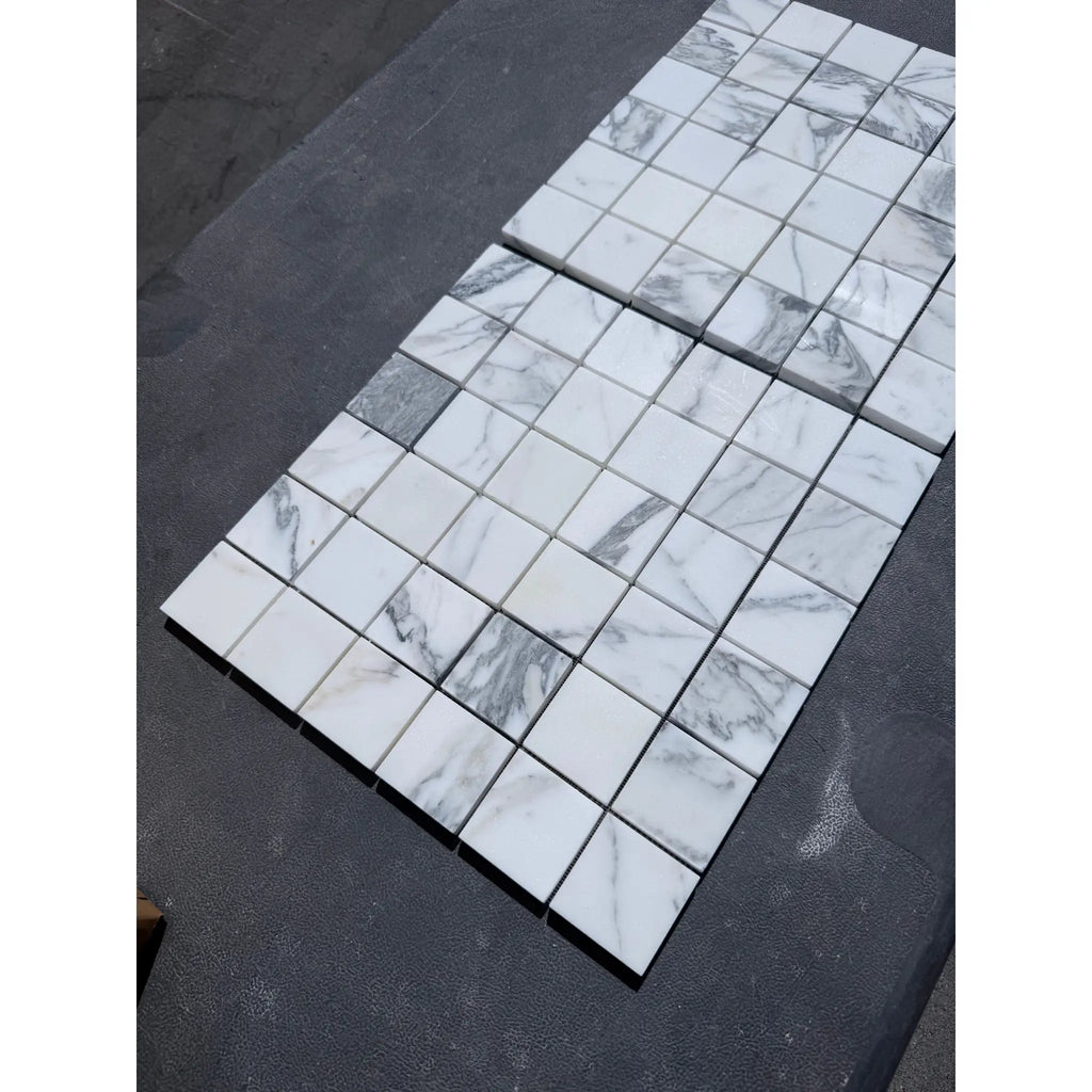 White and grey marble mosaic tile sheets for Arabescato Corchia 2X2 polished or honed finish