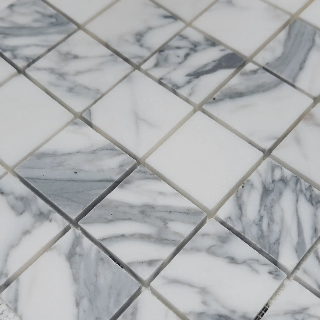 Carrara marble mosaic tile in Arabescato Corchia 2X2 polished or honed finish
