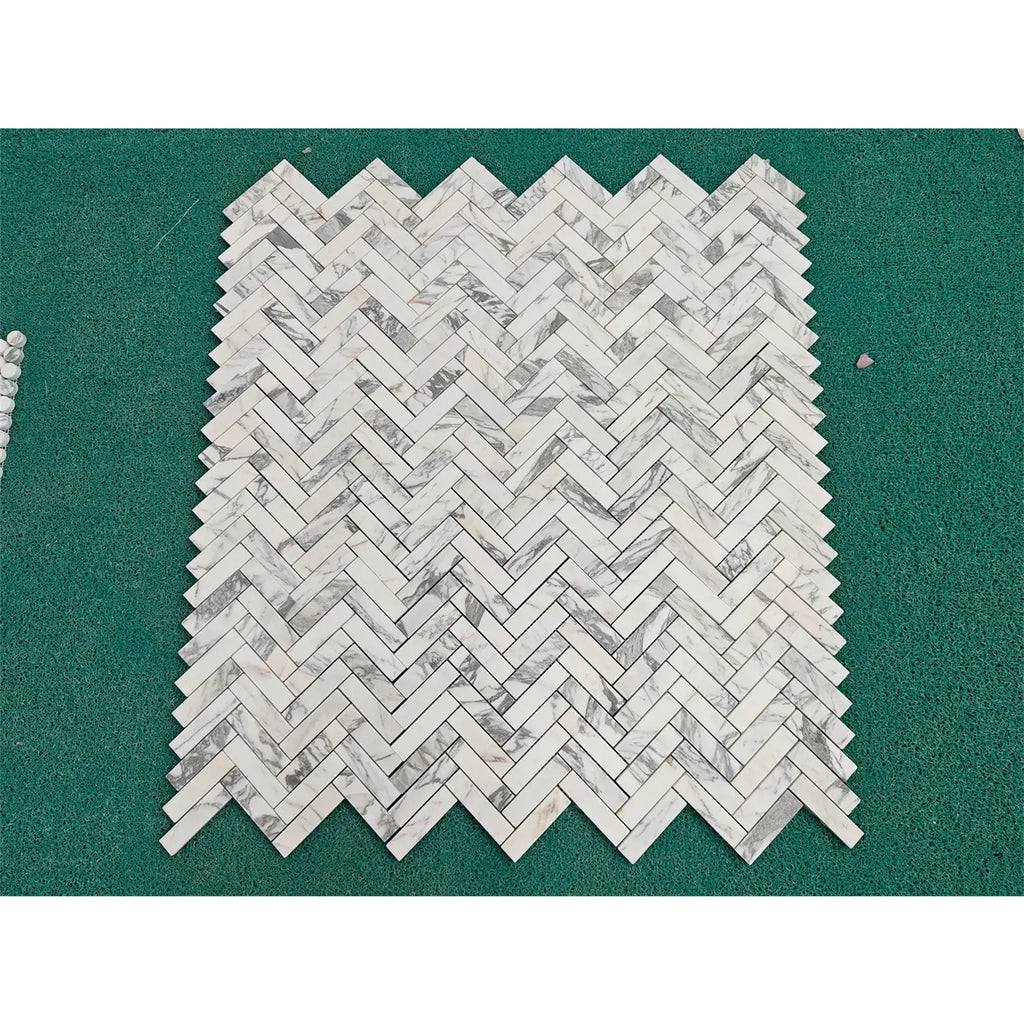 Arabescato Corchia white marble herringbone mosaic tiles polished
