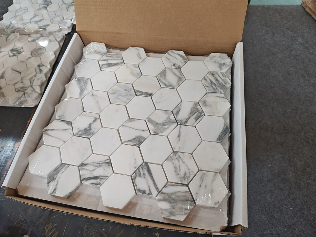 Arabescato Corchia 2-inch white gray marble hexagon mosaic tiles