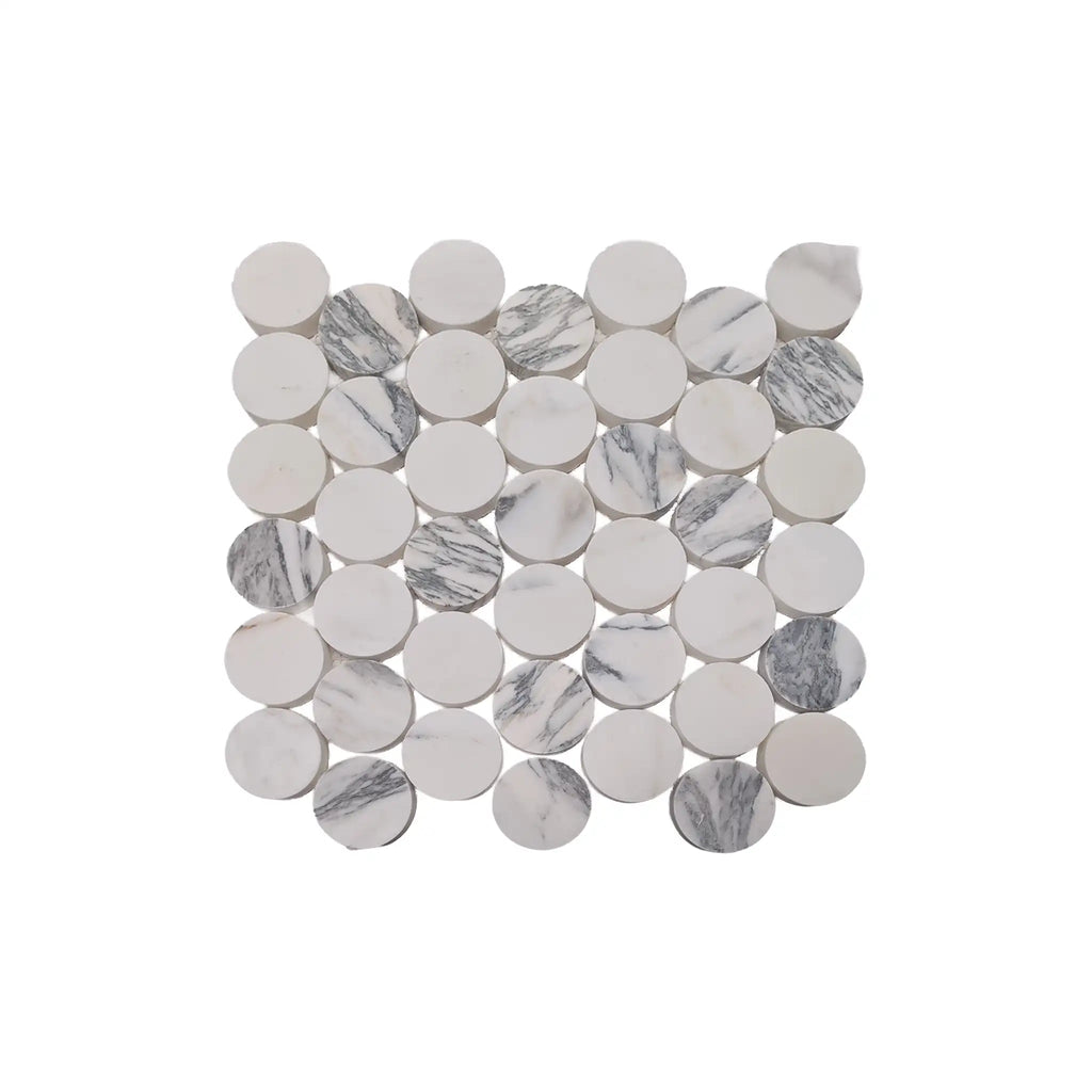 Arabescato Corchia large penny round polished white gray marble mosaic tile