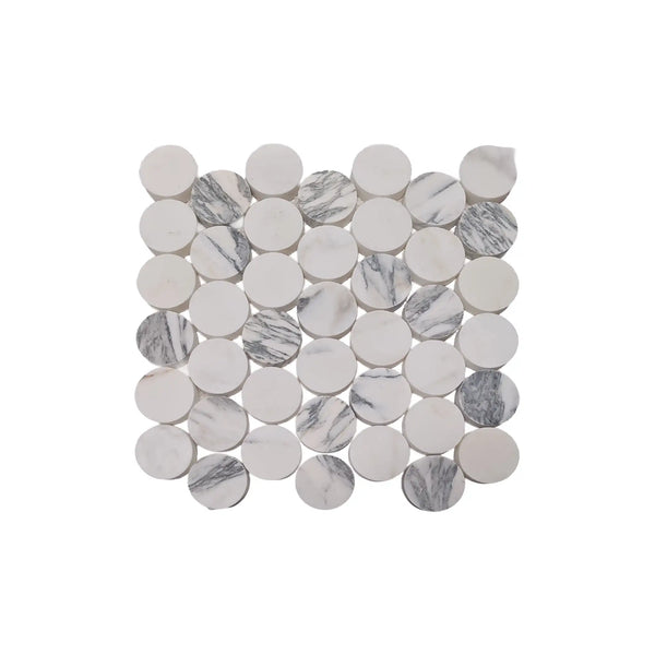 Arabescato Corchia large penny round polished white gray marble mosaic tile