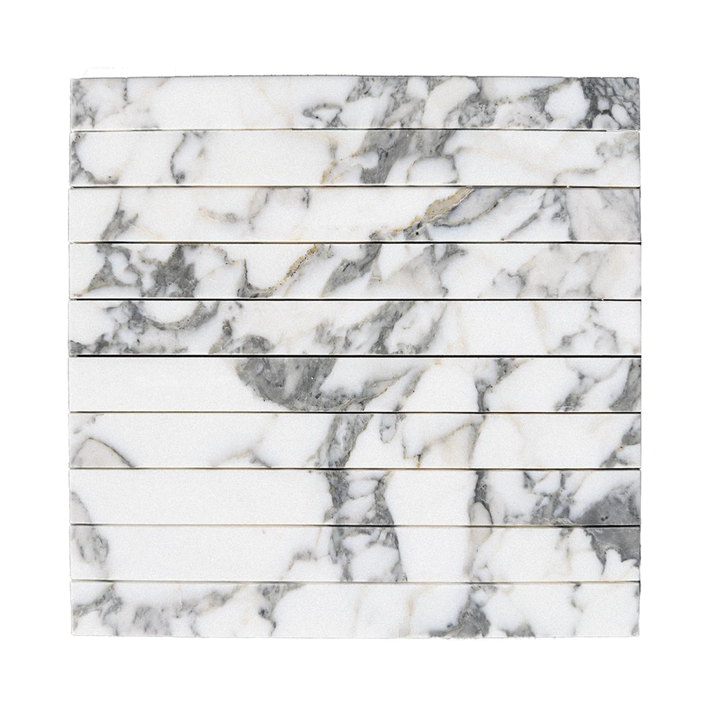 Marble-patterned stacked tiles in Arabescato Corchia Marble 1 1/8 X 12 Mosaic design