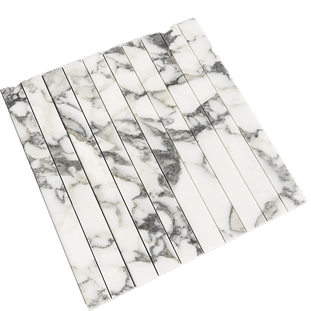 White marble mosaic tile sheet for Arabescato Corchia Marble 1 1/8 X 12 Mosaic