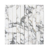 White and gray marble tile strips in Arabescato Corchia Marble mosaic design