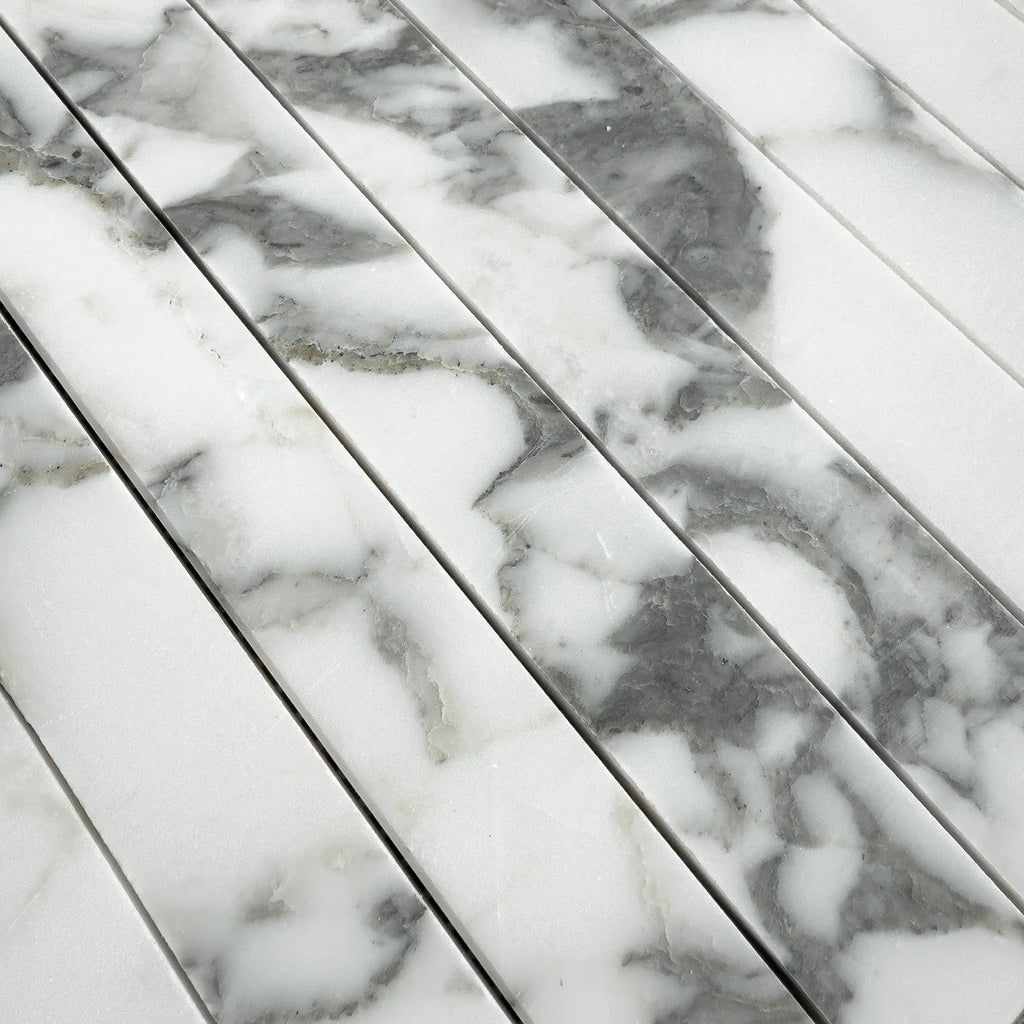 White marble strips of Arabescato Corchia Marble 1 1/8 X 12 Mosaic for elegant design